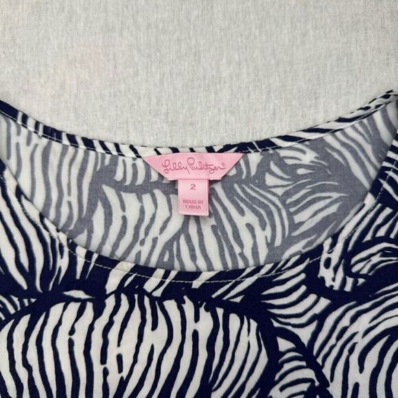 Lilly Pulitzer Sonya Fringe Set Tank and Shorts Navy Blue Palm Fringe Sz 2 - Picture 5 of 10